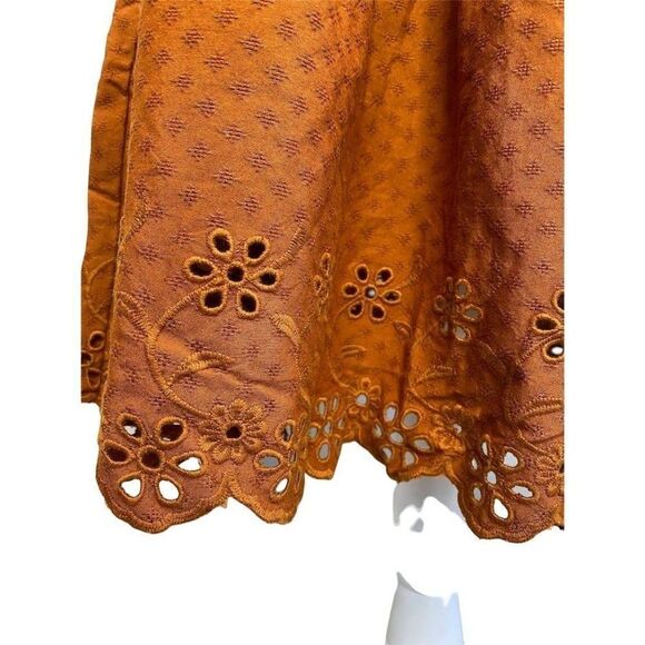 Universal Thread Long Sleeve Dress Small Brown Women's Eyelet-Detail Ruffled NEW - Picture 4 of 13